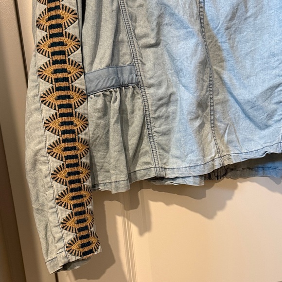 Free People Light Blue Denim Jacket with Black and Brown Embroidery - Picture 7 of 8